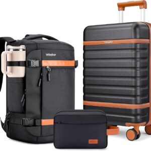 20" Carry On Luggage Set 3 Piece With Travel Backpack, YKK Zippers